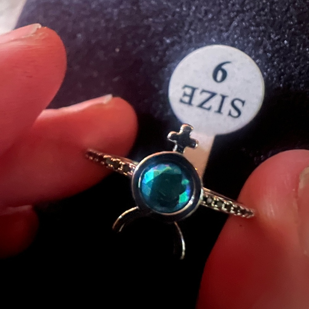 Fragrant Jewels Mercury in Retrograde Silver Ring w/ Aquamarine Gemstone SIZE 9